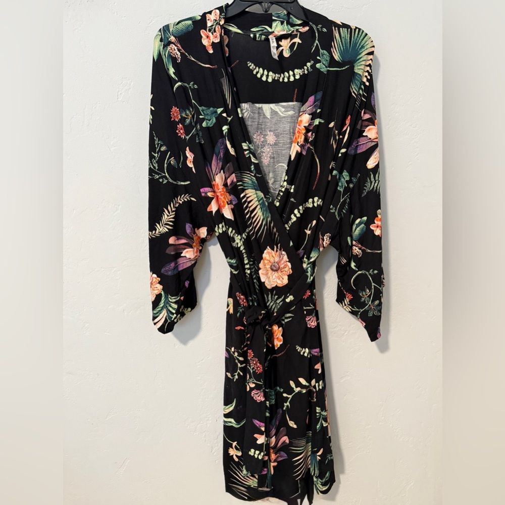 Soma Robe Wrap Black Multicolored Floral Size Large